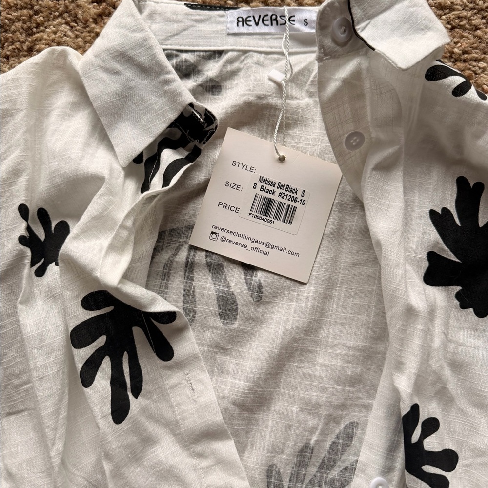 Fortunate One Matissa Set Black | Linen Shirt & Shorts | NWT - Picture 3 of 5